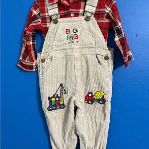 Playful Corduroy Overalls with Red Plaid Shirt